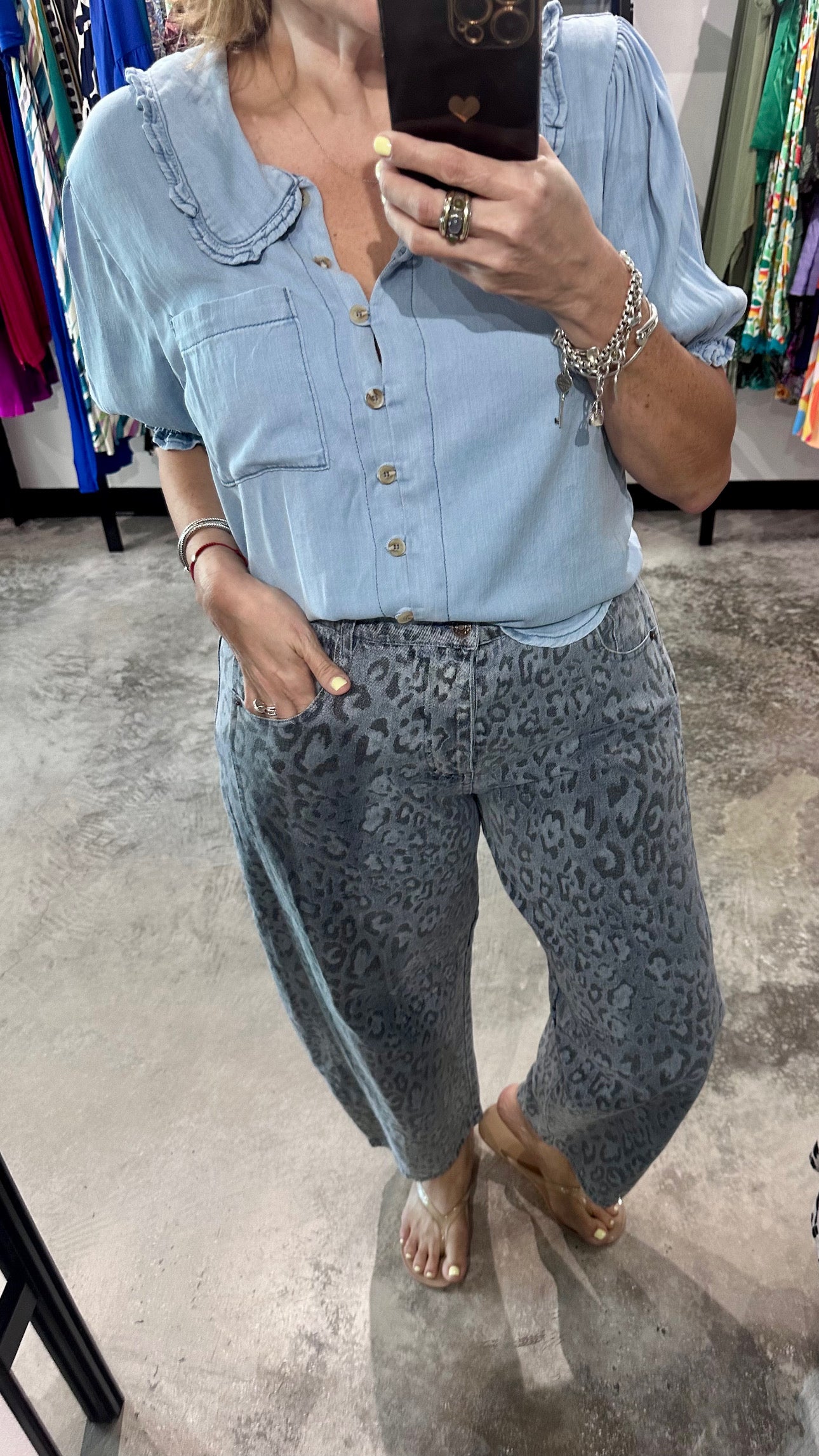 Leopard Camo Barrel Denim Pants