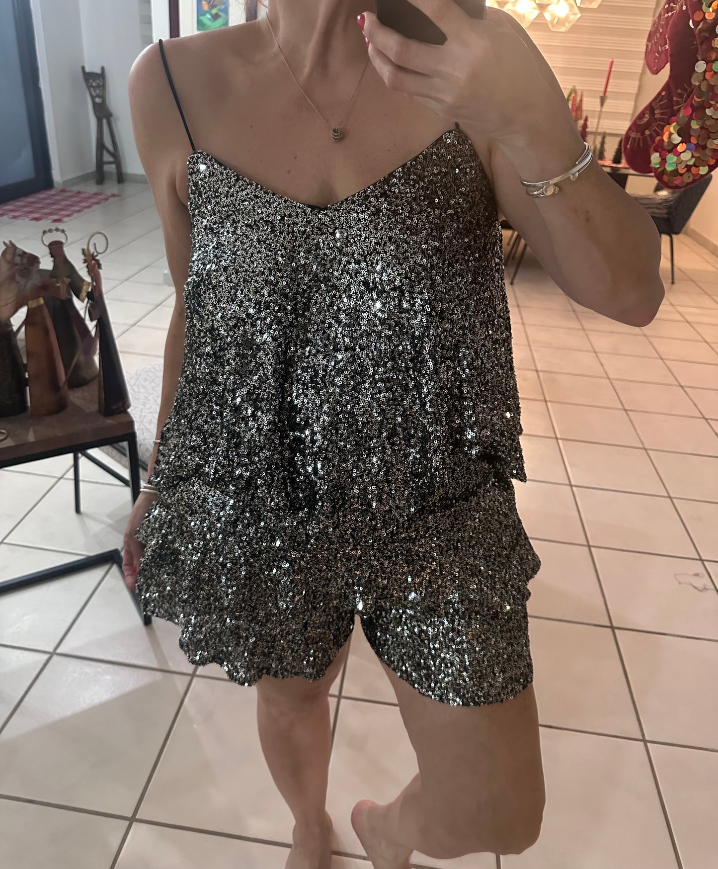 Sequin Cami and Tiered Flared Shot Set