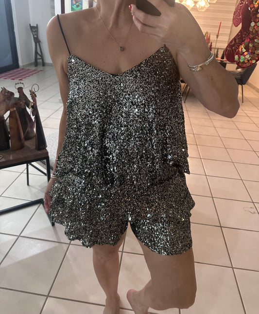 Sequin Cami and Tiered Flared Shot Set