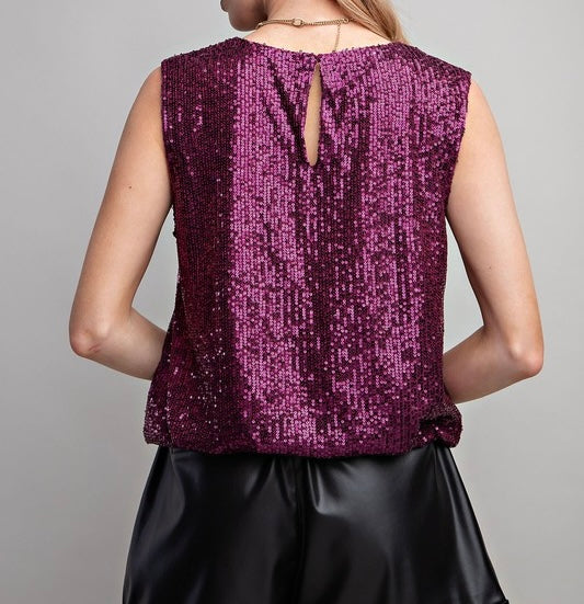 Sleeveless in Plum Sequin Top