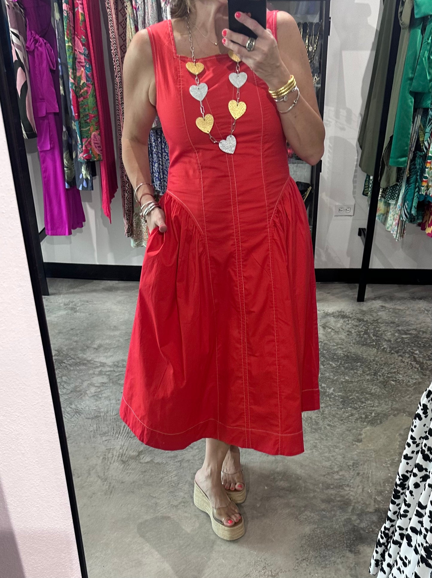 Top Stitch Contrast Maxi Dress
