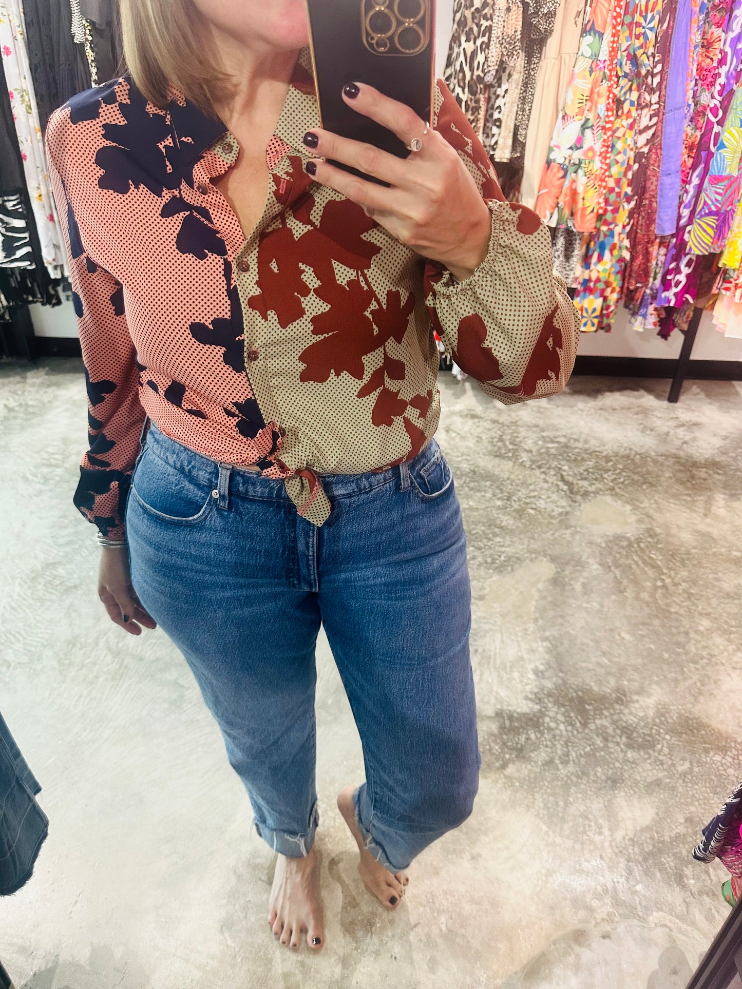 Floral Contrast Long Sleeve Top