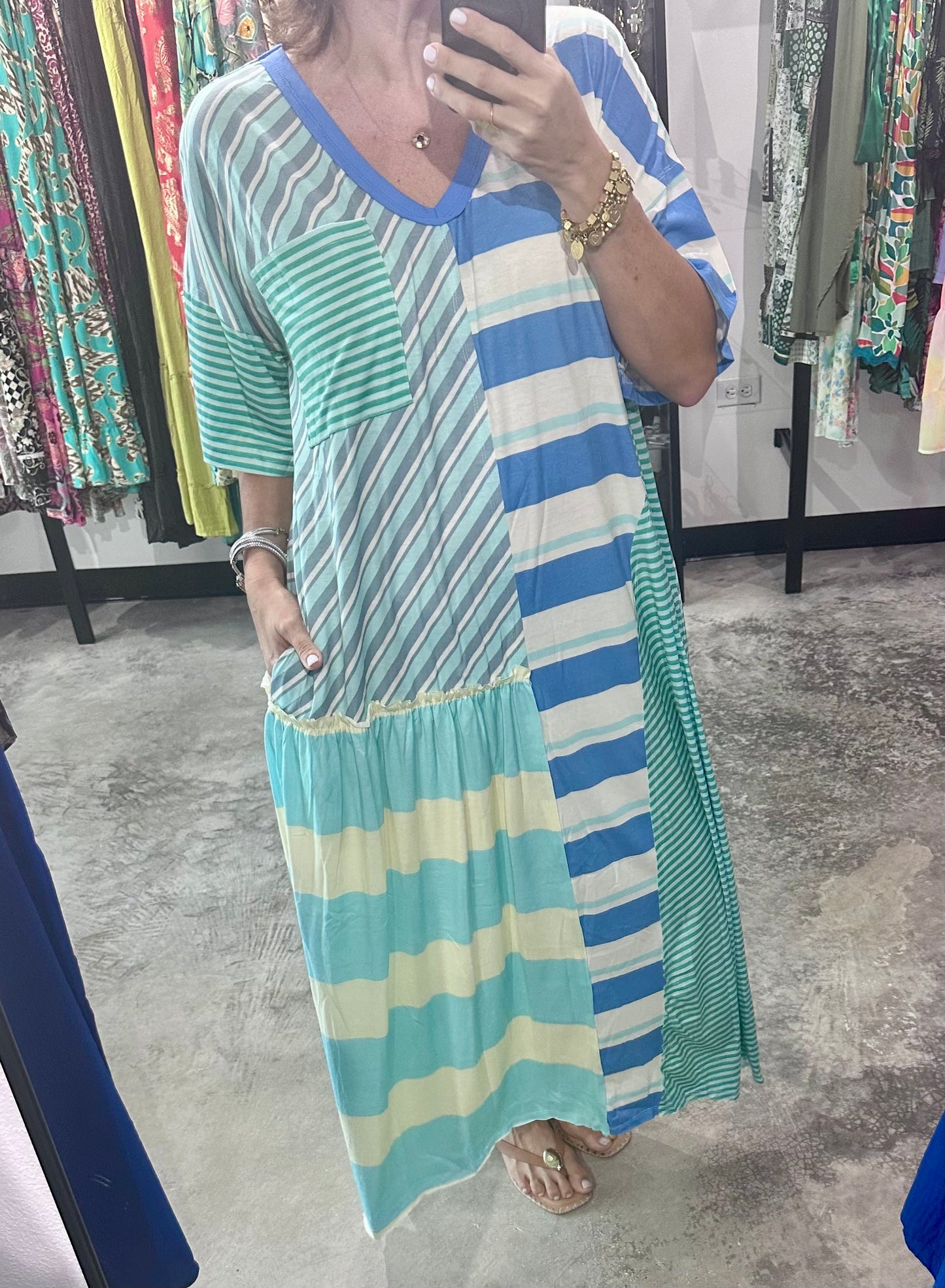 Mixed Stripe Maxi Dress
