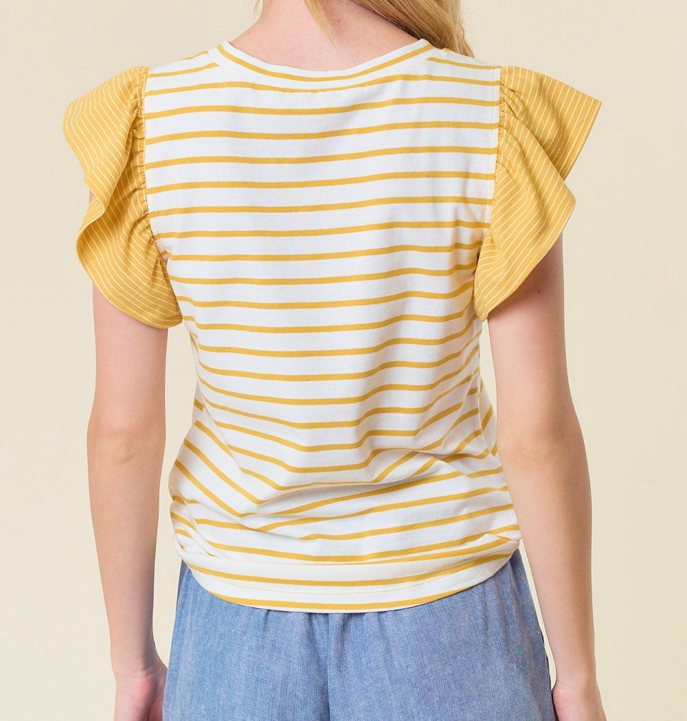 Honey Ruffle Sleeve Stripe Top