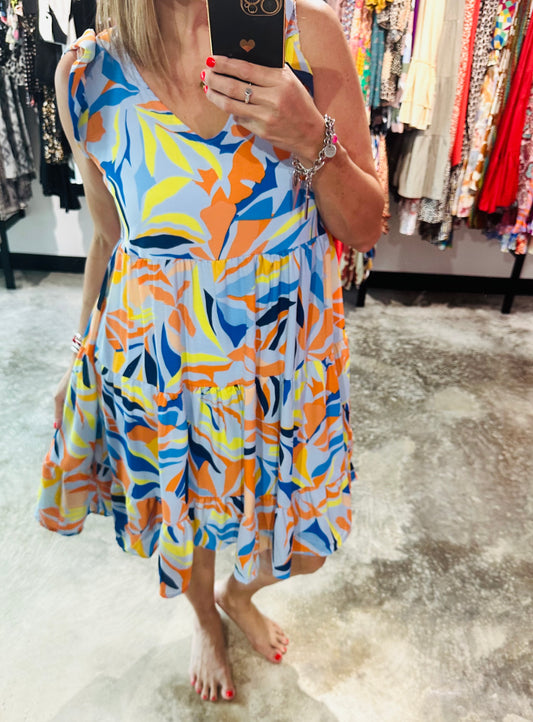 Small - Tiered Floral Print Short Dress