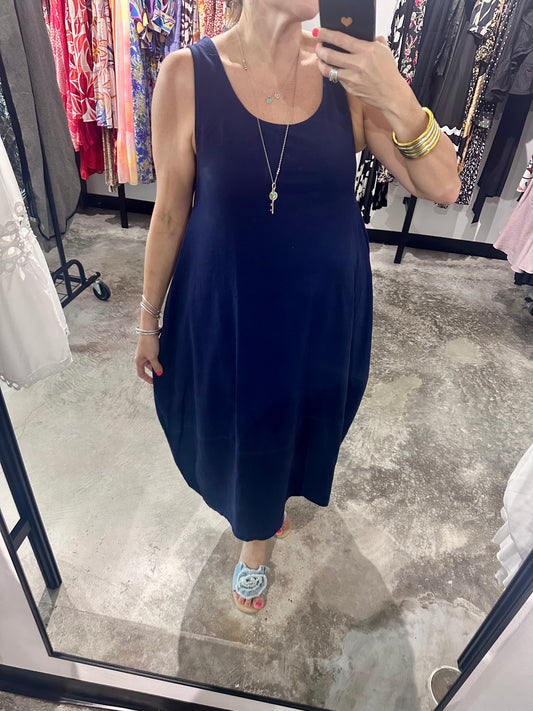 Washed Navy Midi Dress