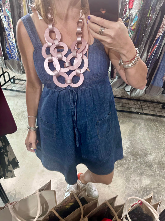 Rose Pink Oval Layer Multi Leather Necklace