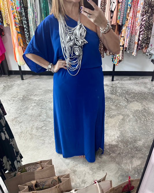 Royal Blue Solid One Shoulder Maxi Dress