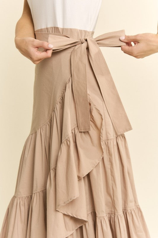 Asymmetrical Ruffle Wrap  Midi Dress