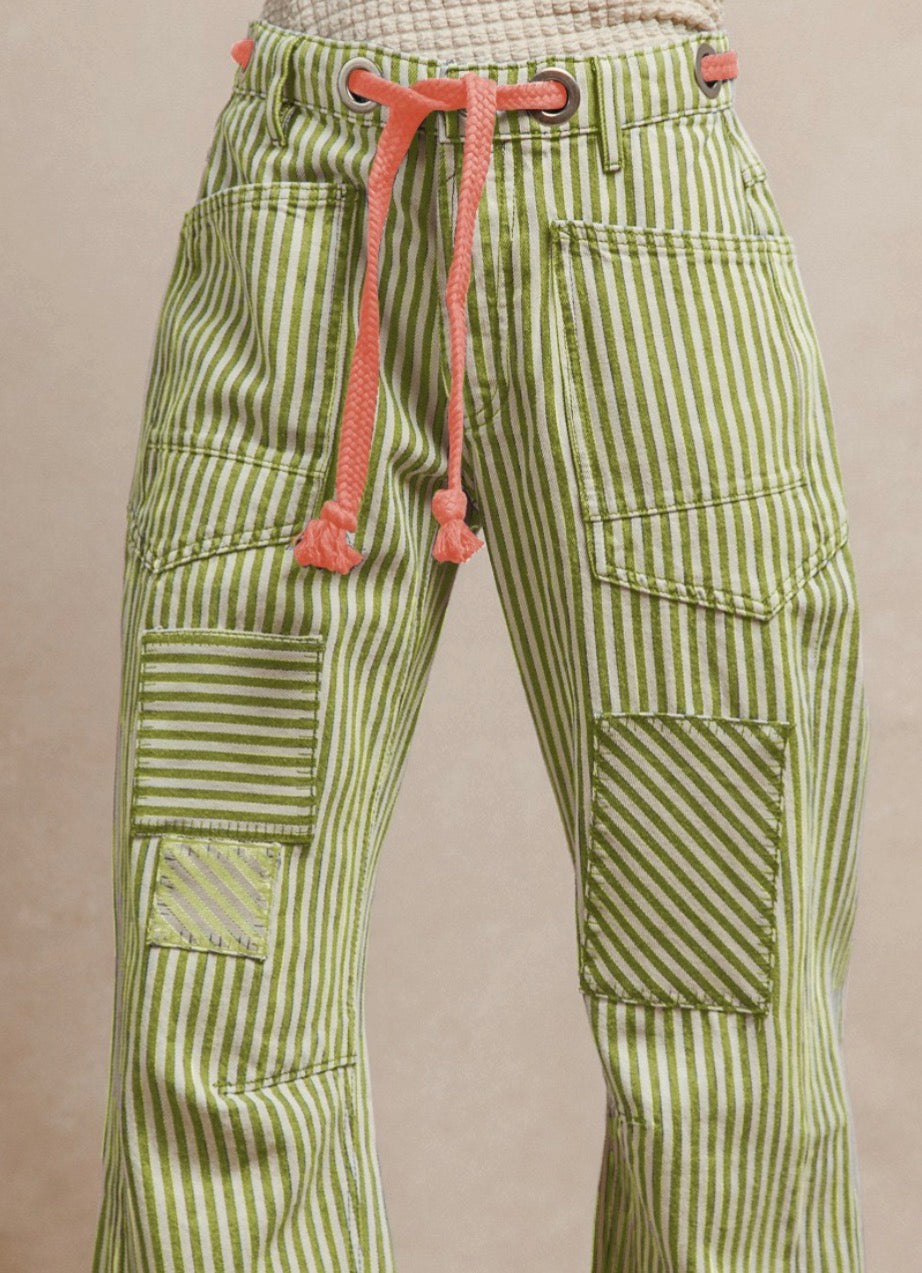 Key Lime Striped Barrel Pants