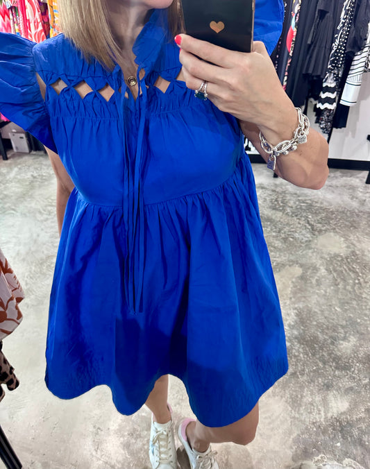 Ocean Ruffle Sleeve Short Dress