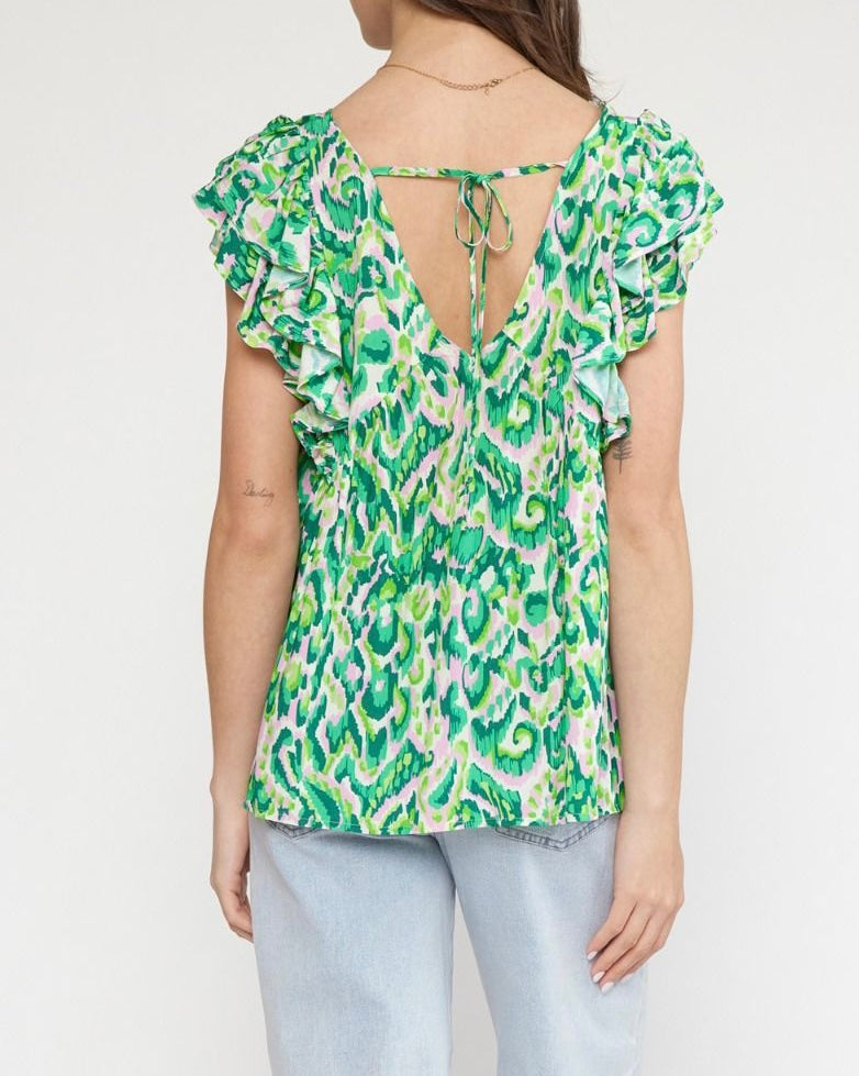 Green Flutter Sleeve Top