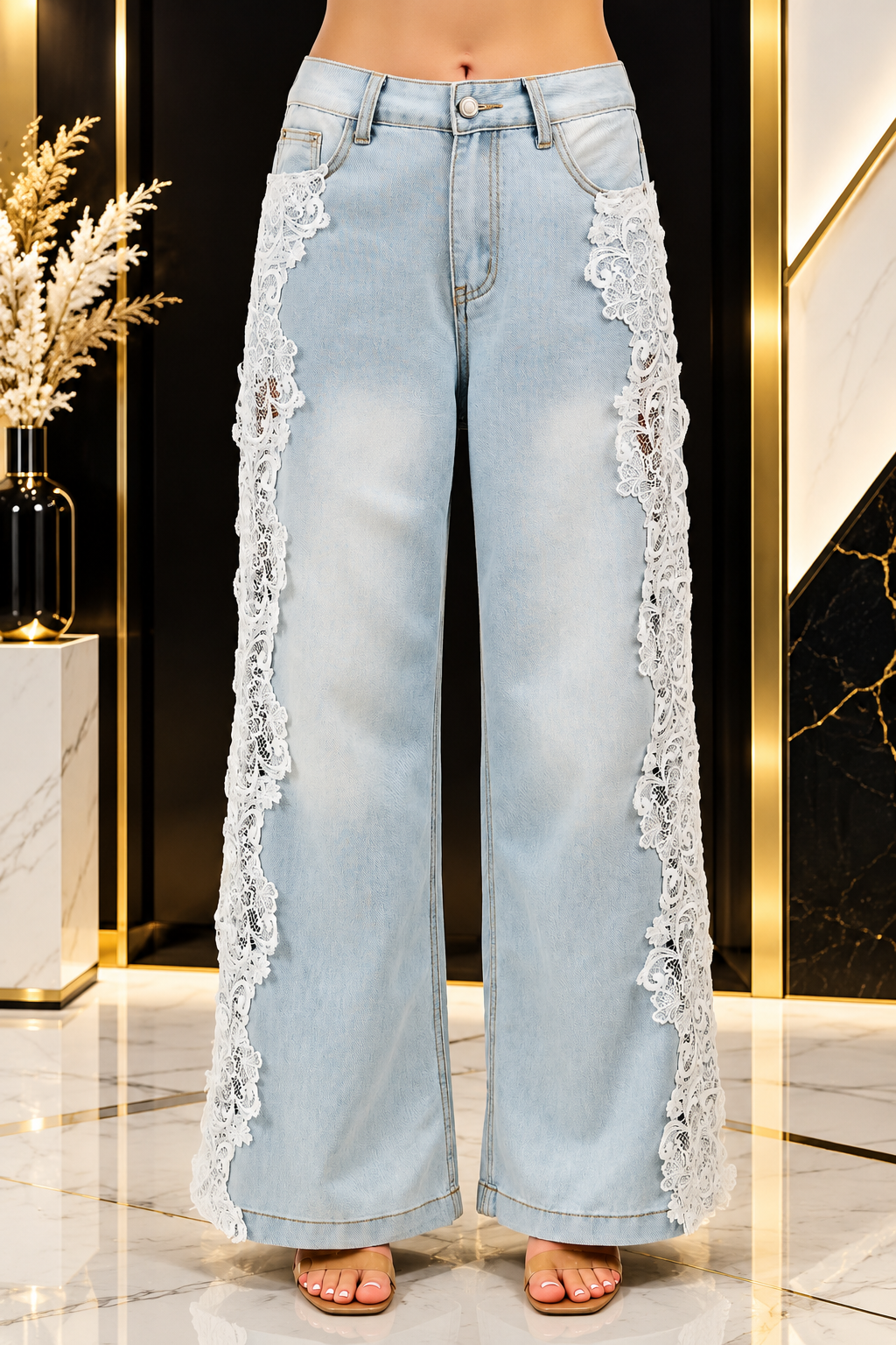 Floral Lace Wide Leg Denim