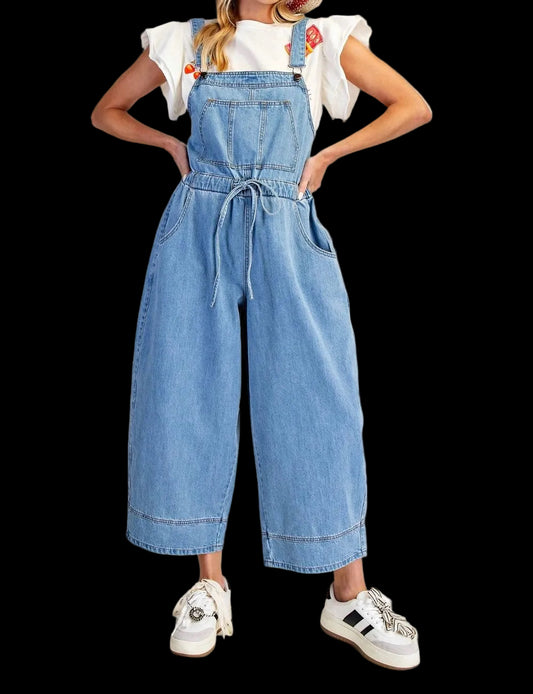 Washed Denim Wide Leg Jumpsuit