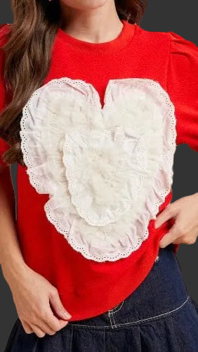 Pre Order - Lace Heart Knit Top