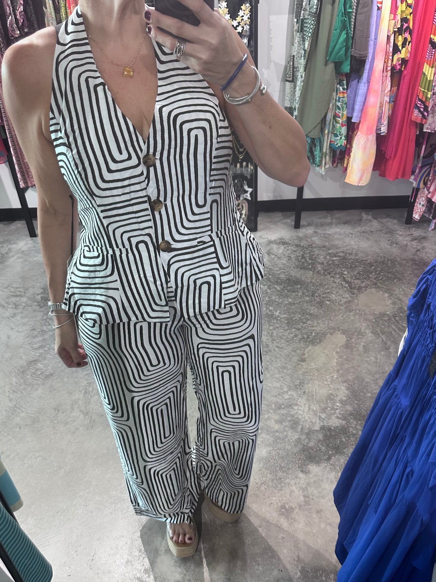 Geometric Print Halter Top & Wide Leg Pant Set