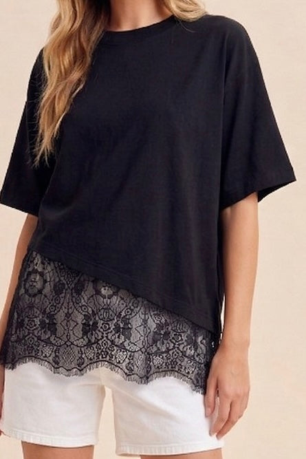 Lace Trimmed Asymmetrical Top