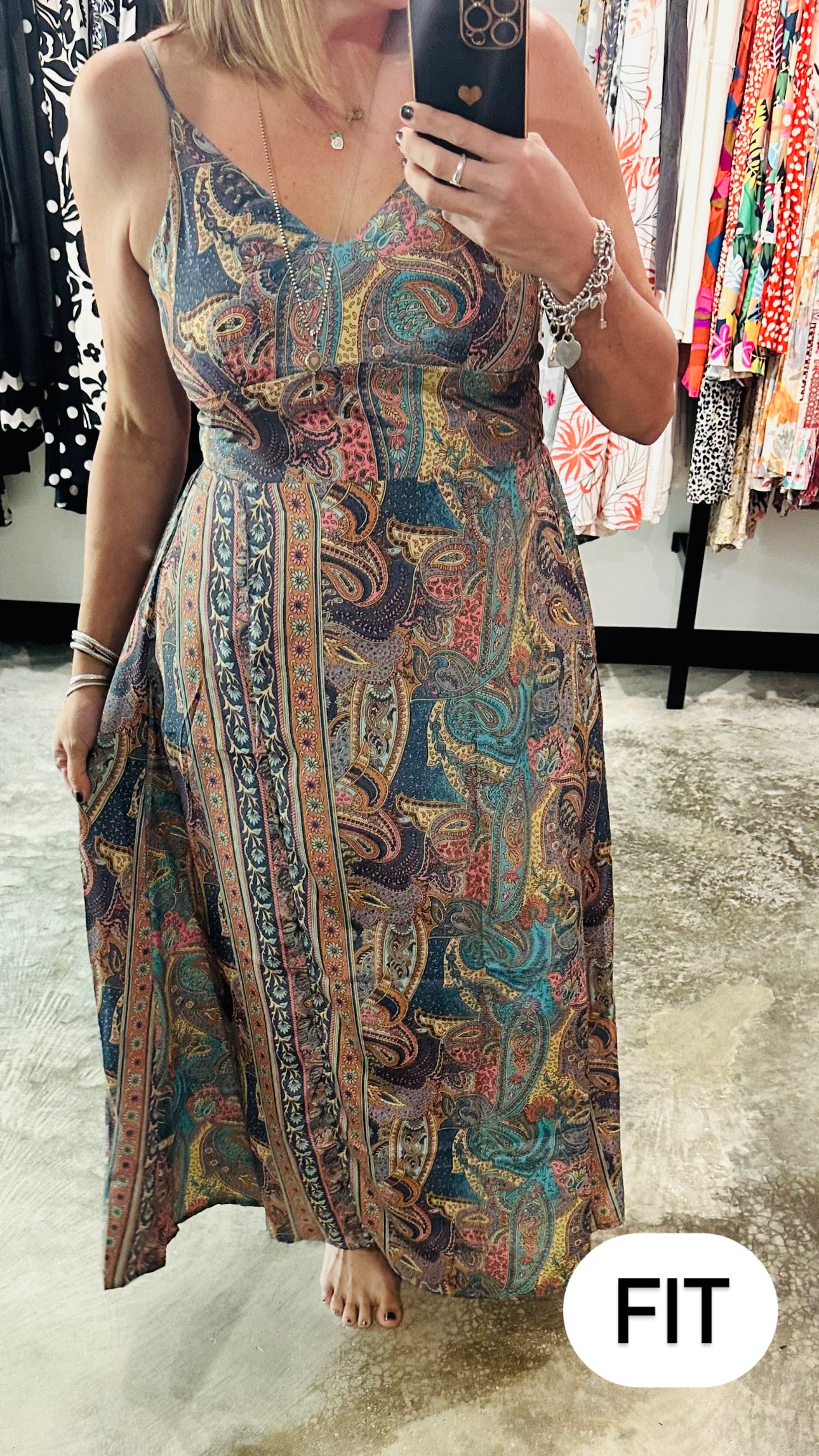 One Size Open Back Multi Print Maxi Dress