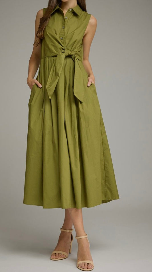 Solid Sleeveless A-Line Midi Dress