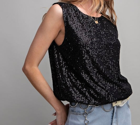 Sleeveless in Black Sequin Top