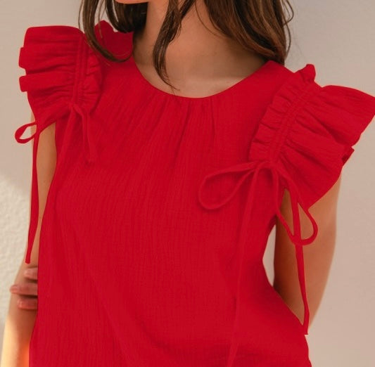 Red Gauze Ruffled Top