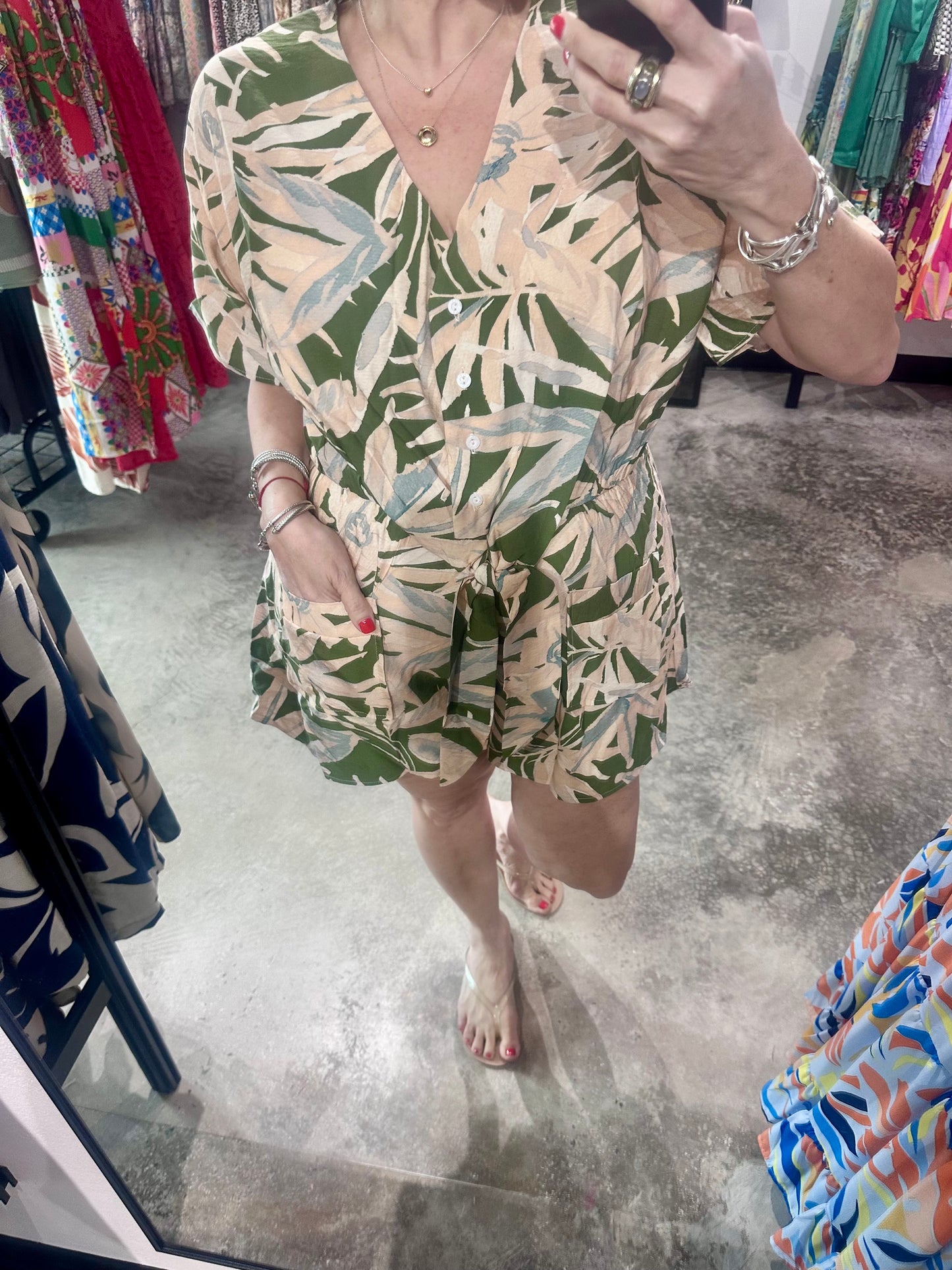 Green Leaf Print Romper