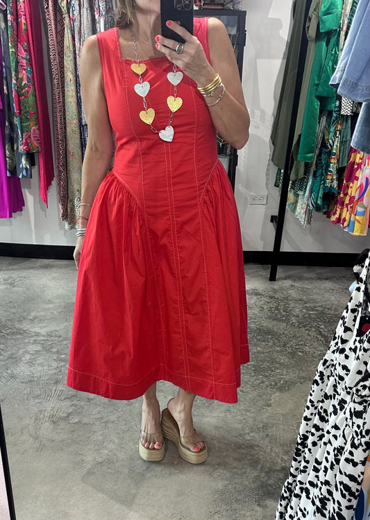 Top Stitch Contrast Maxi Dress