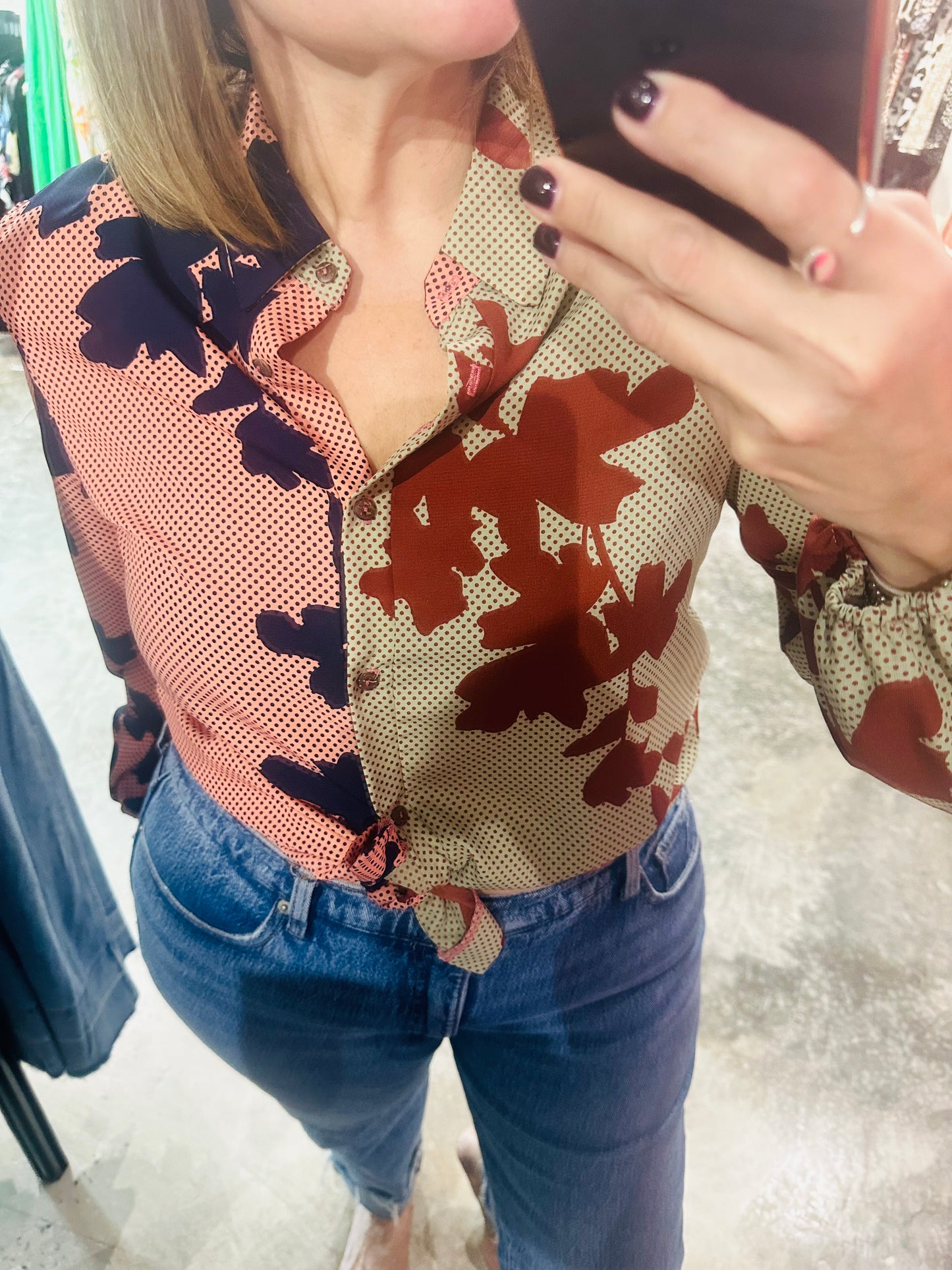 Floral Contrast Long Sleeve Top