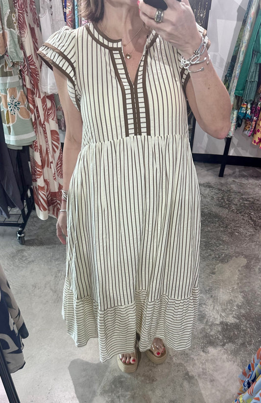 Striped Contrast Midi Dress