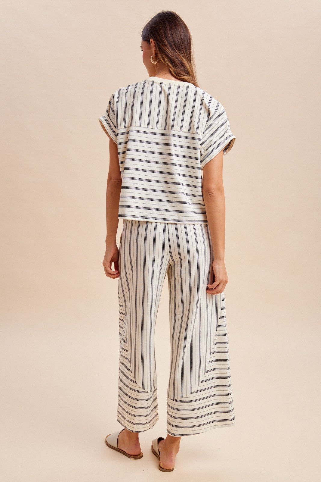 Stripe Dolman Sleeve with Wide Leg Pant Set