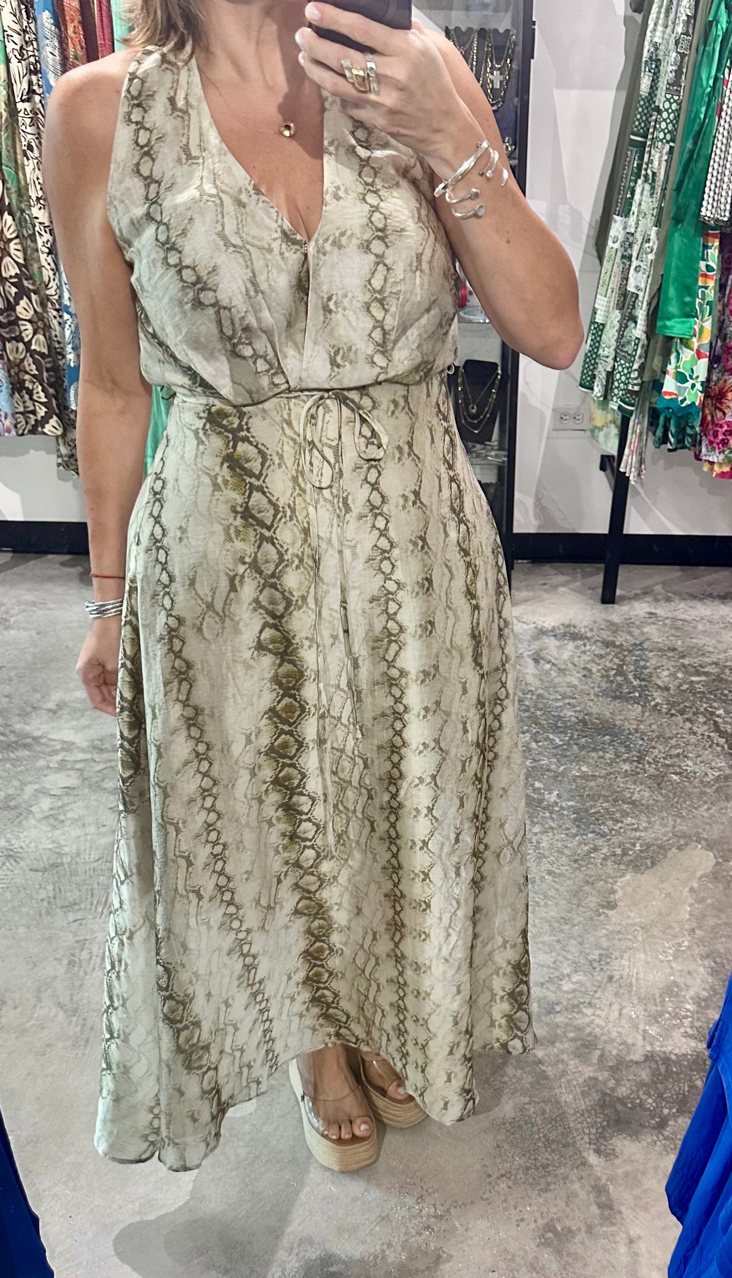 Halter Boho Snake Print Maxi Dress