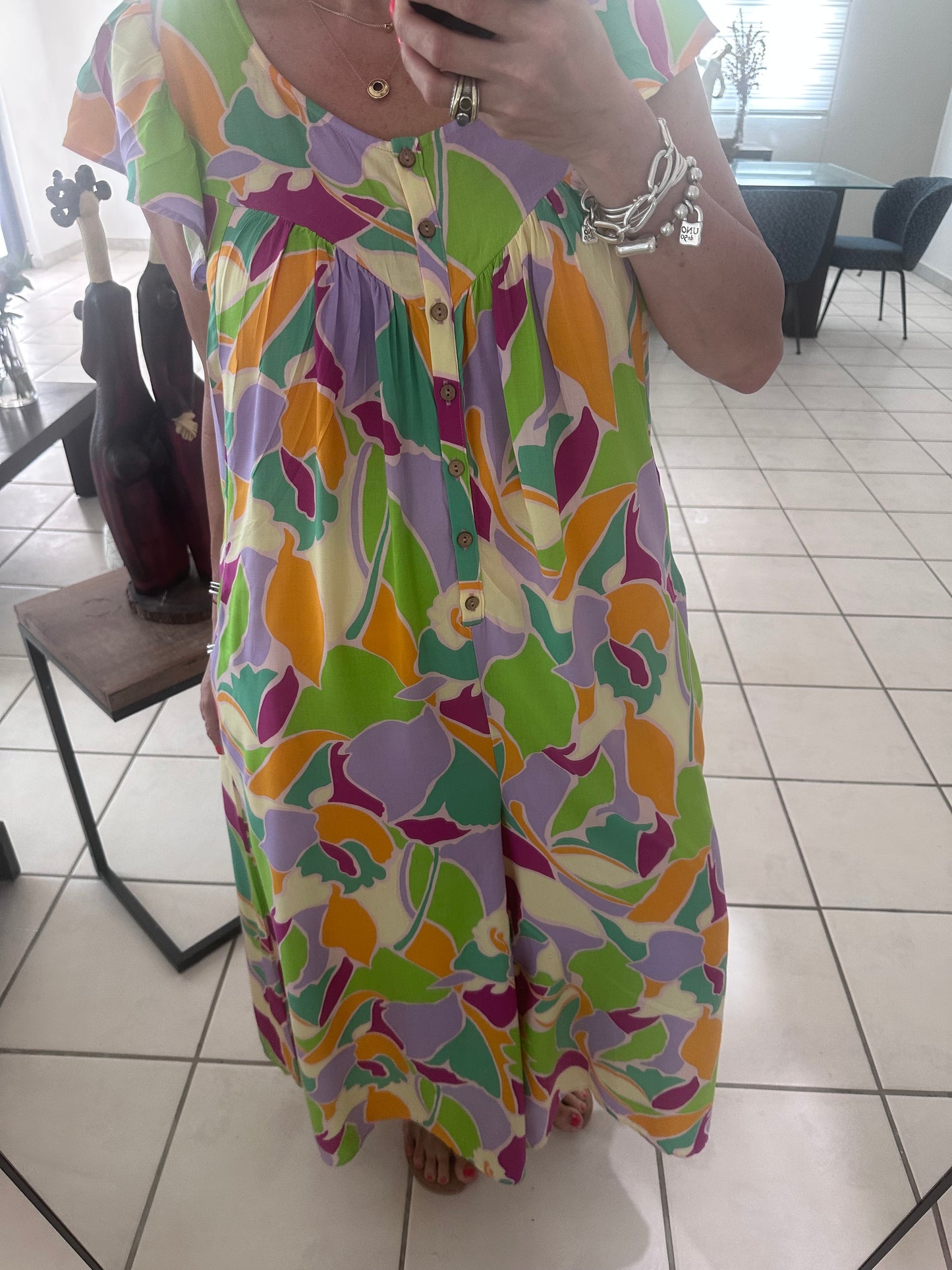 Multi Print Button Down Wide Leg Jumpsuit