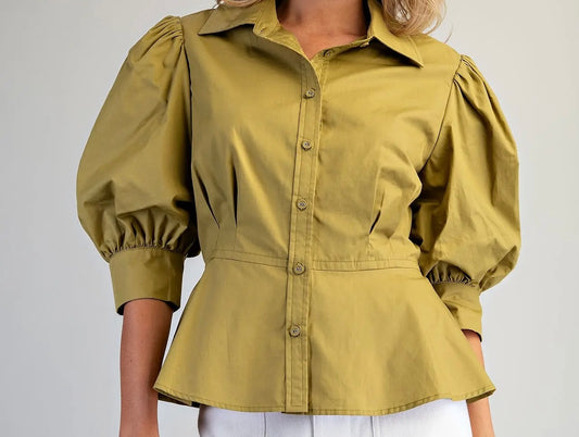 Button Down Peplum Top - Assorted
