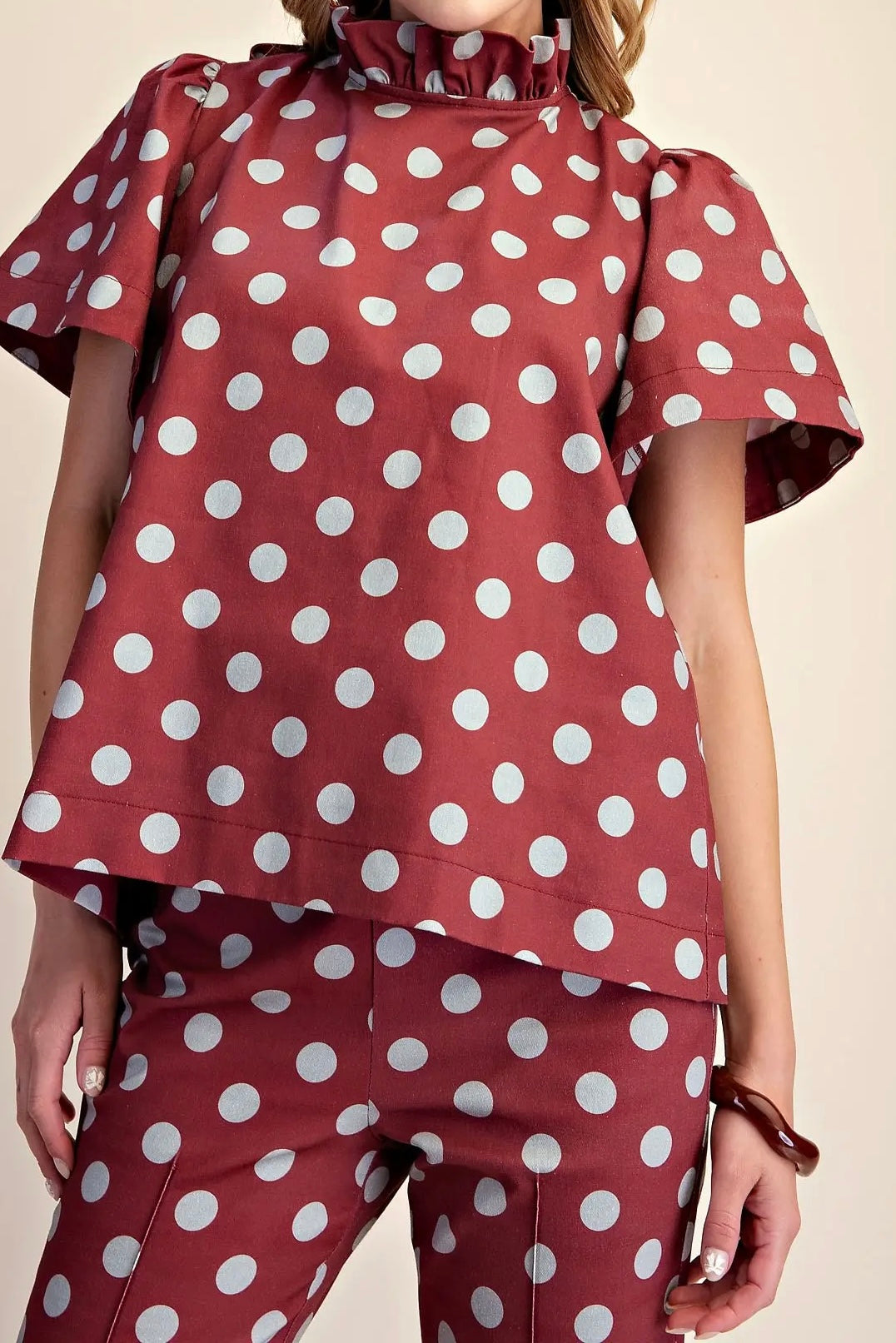Polka Dot Ruffle Top
