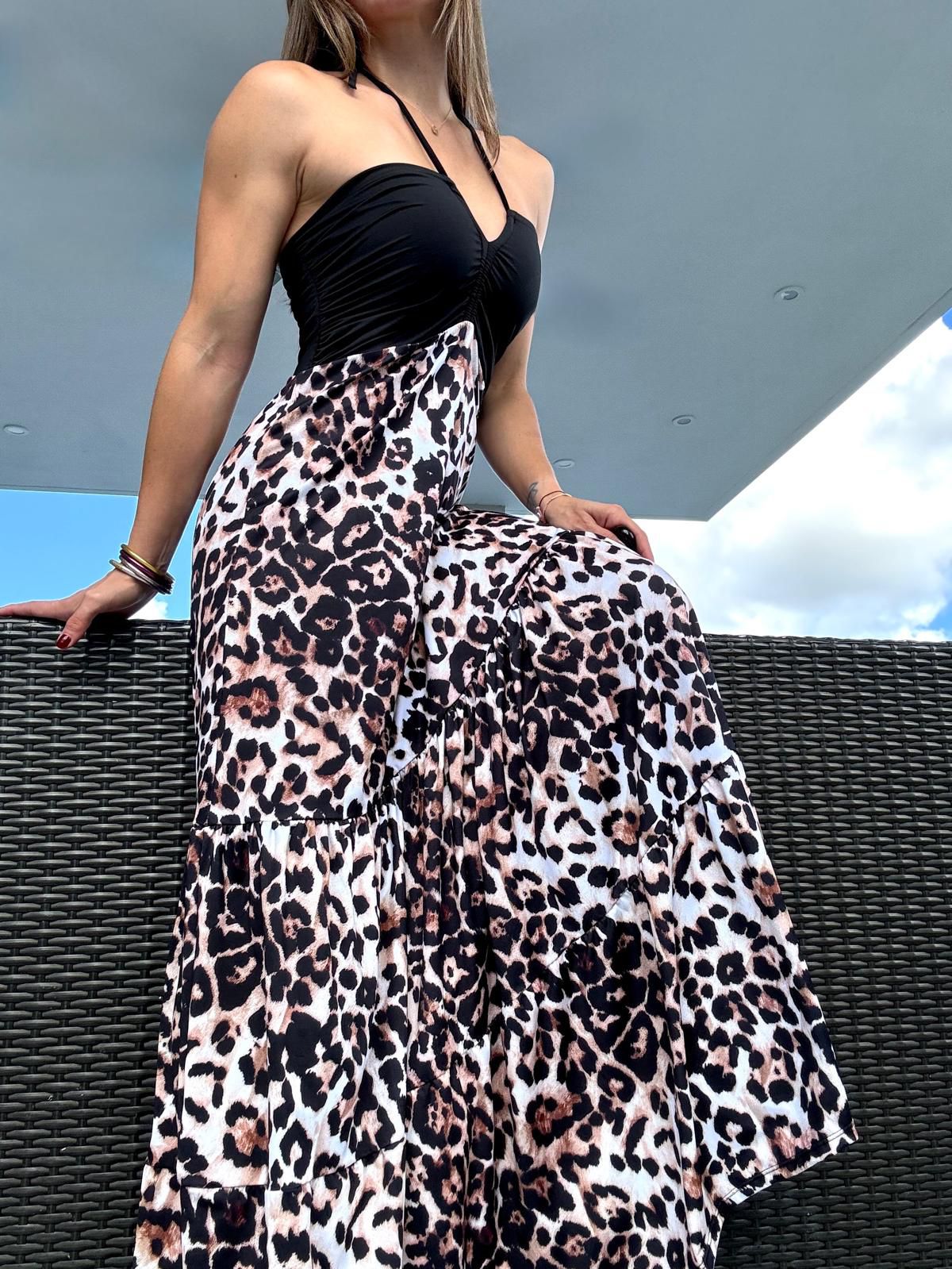 One Size Animal Print in Black Maxi Dress