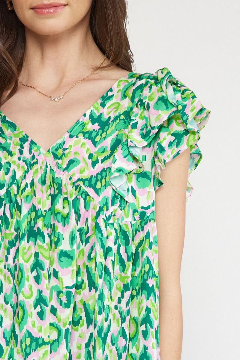 Green Flutter Sleeve Top