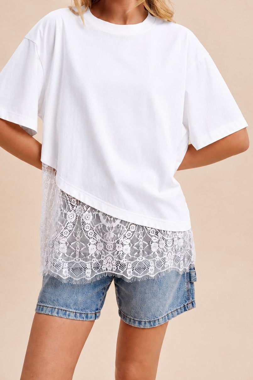 Lace Trimmed Asymmetrical Top