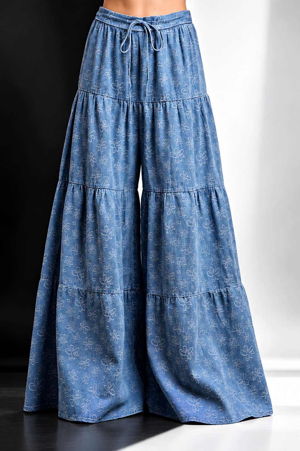 Floral Tiered Denim Pants
