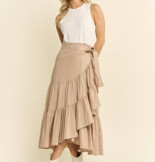 Asymmetrical Ruffle Wrap  Midi Dress
