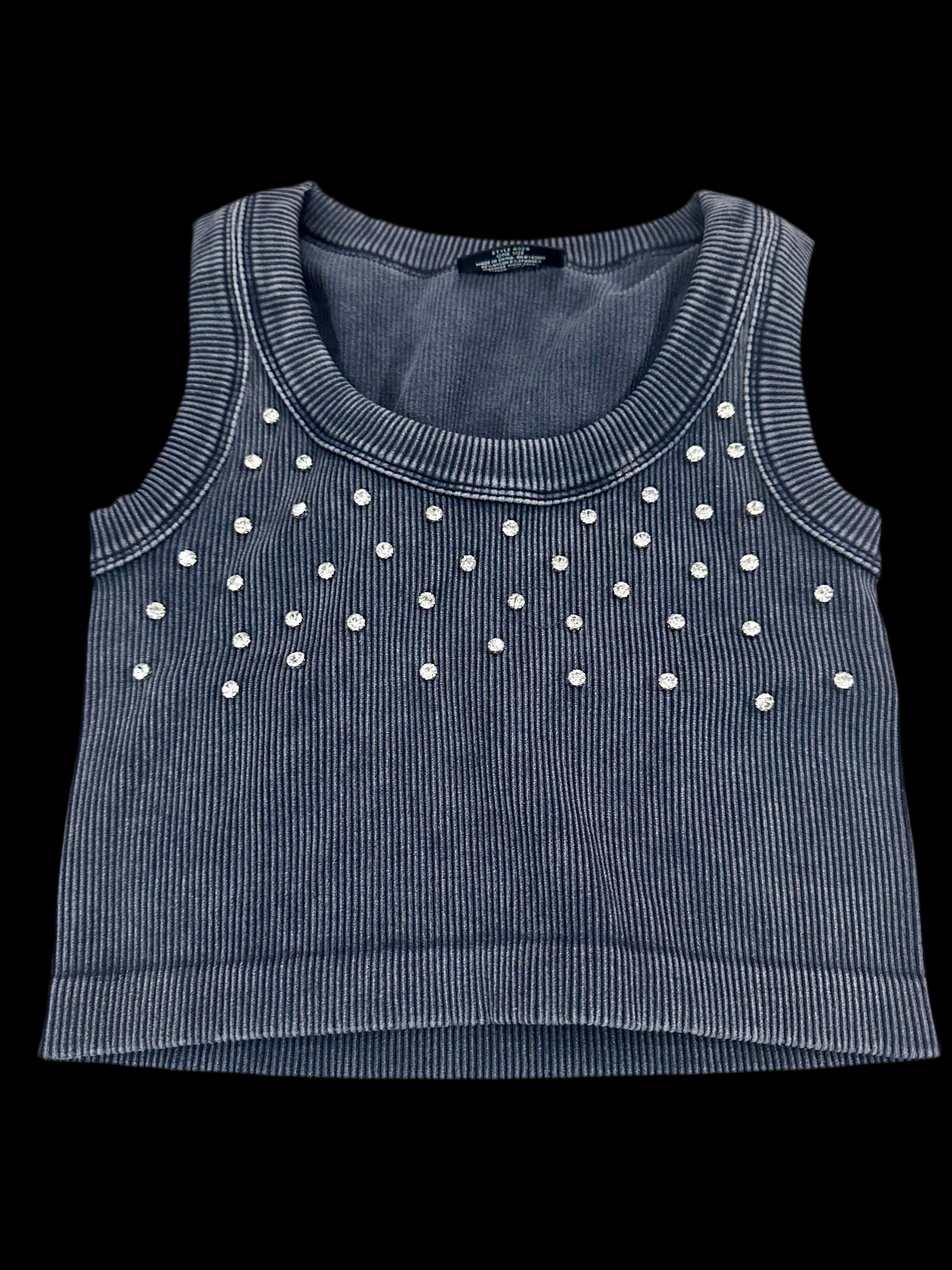 Ribbed Washed Stone Detail Tank Top
