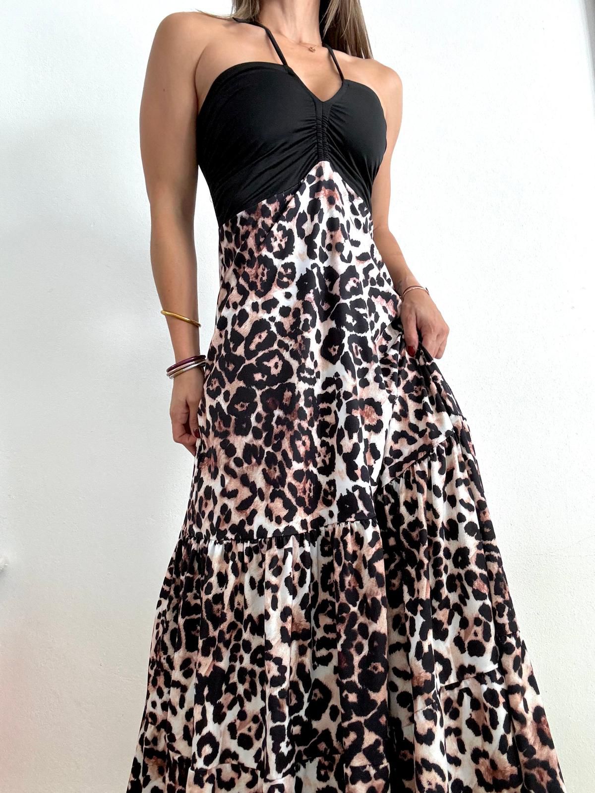 One Size Animal Print in Black Maxi Dress