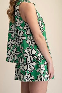 Green Floral Print Top & Shorts Set