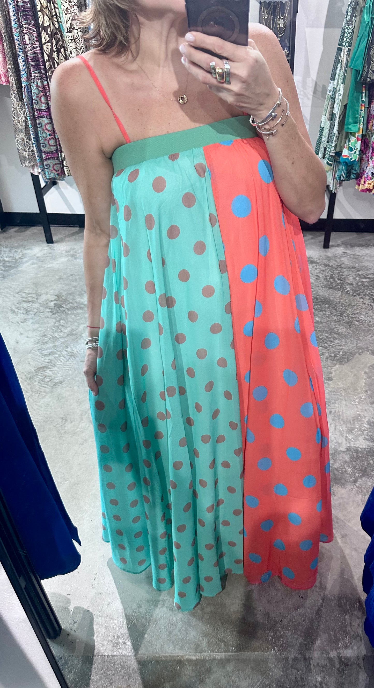 Color Blocked Polka Dot Maxi Dress