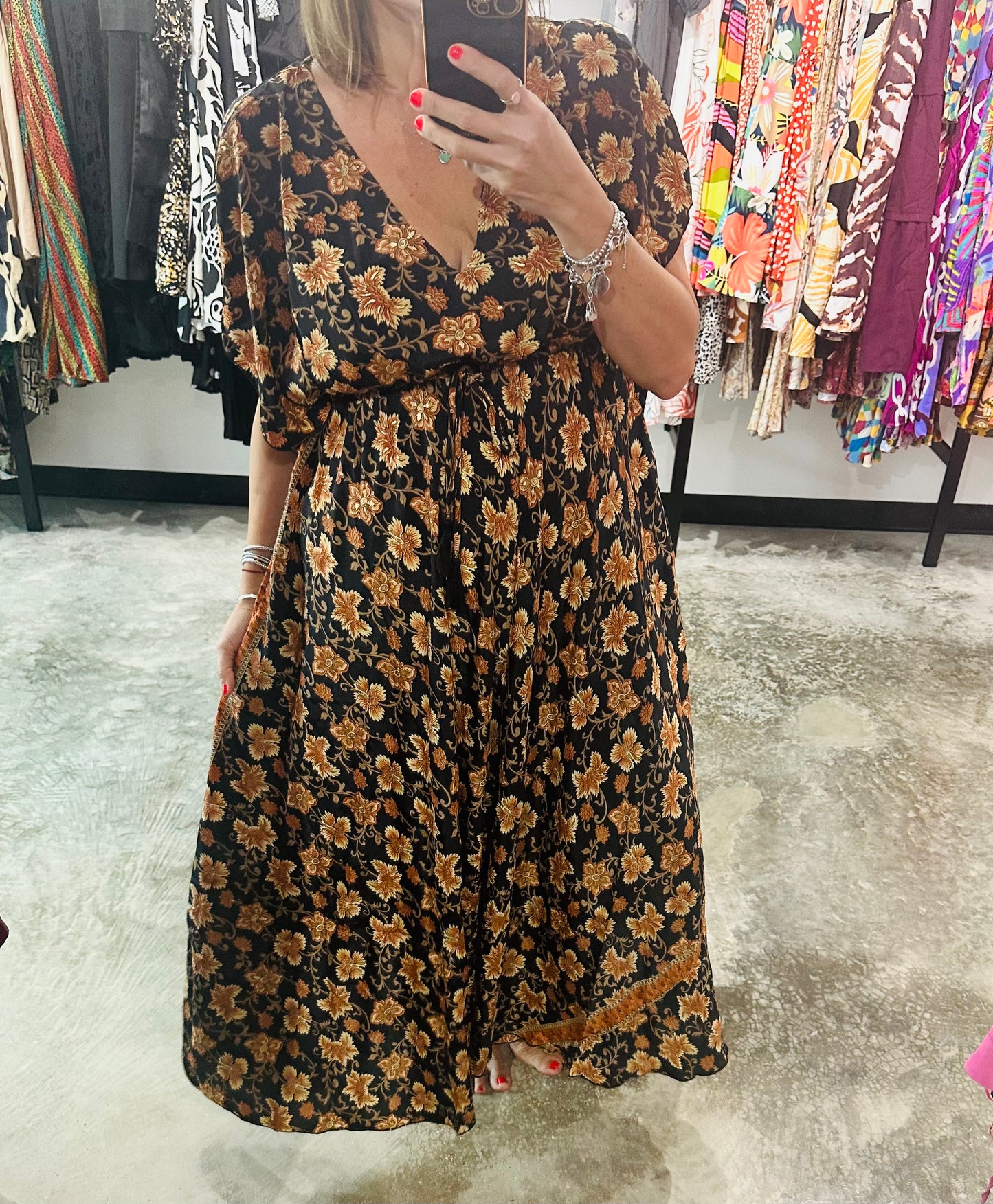 One Size Multi Print Maxi Dress