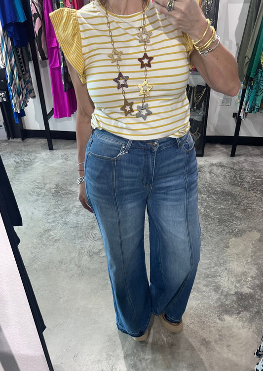 Honey Ruffle Sleeve Stripe Top
