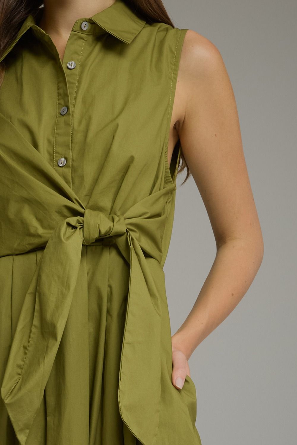 Solid Sleeveless A-Line Midi Dress