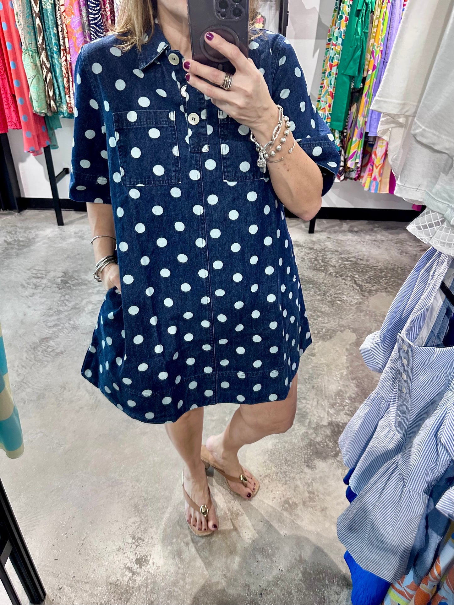 Polka Dot Denim Short Dress