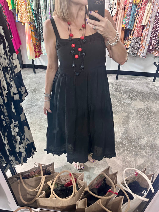 Solid Black Midi Dress