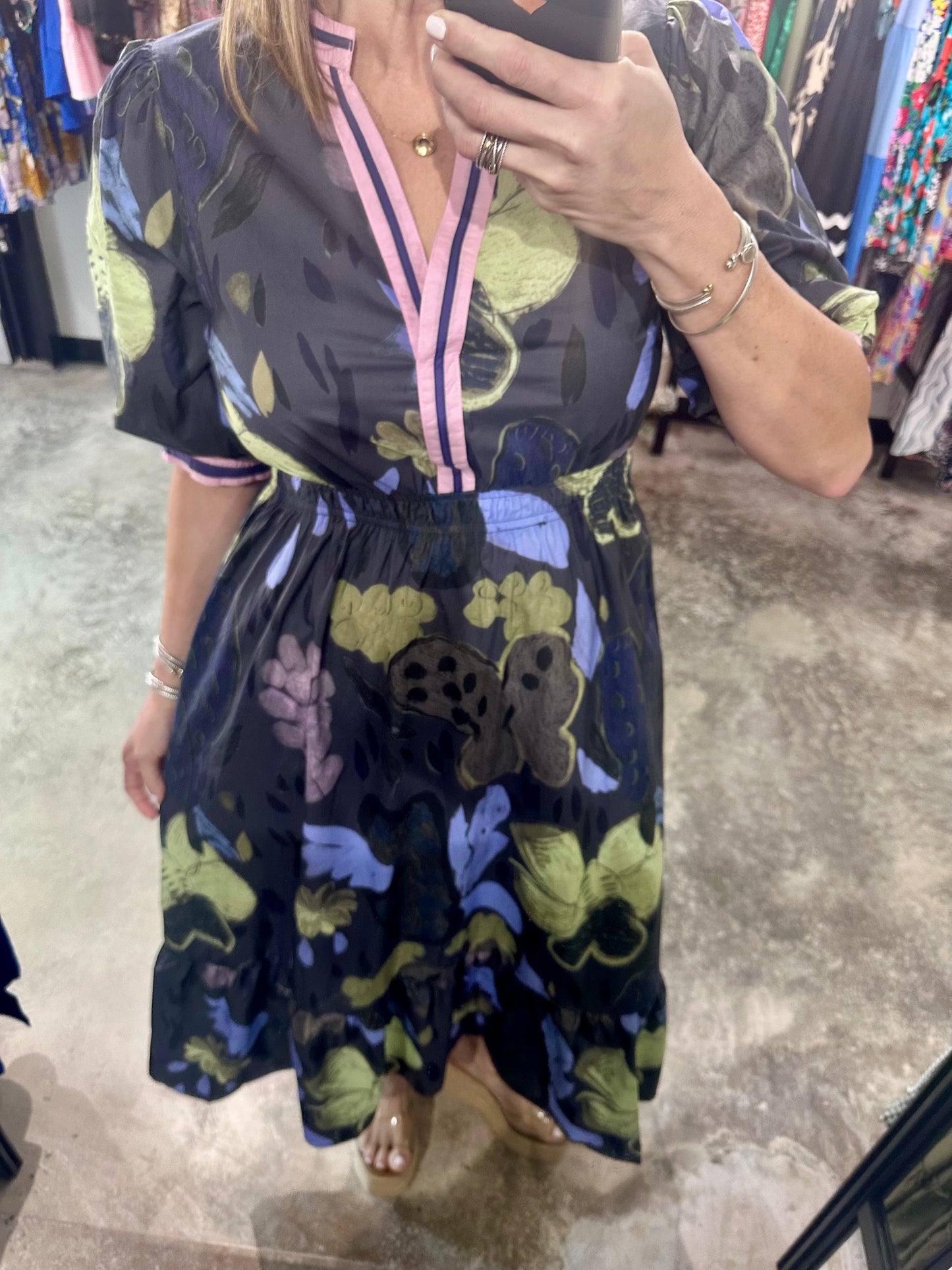 Small - Abstract Midnight Blue Print Midi Dress