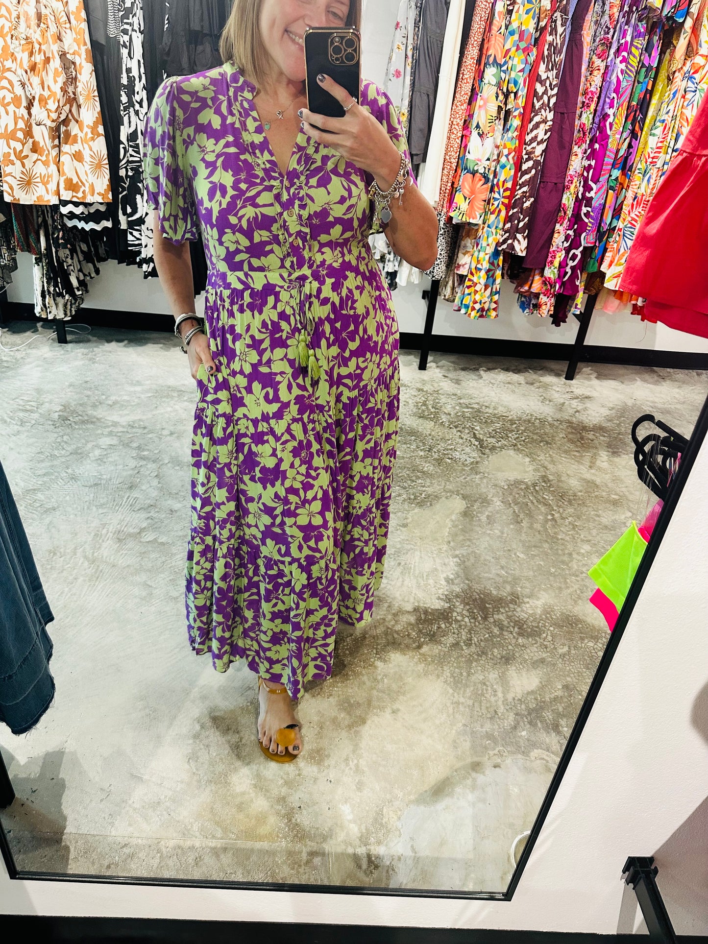 Royal Print Mint Grape Maxi Dress